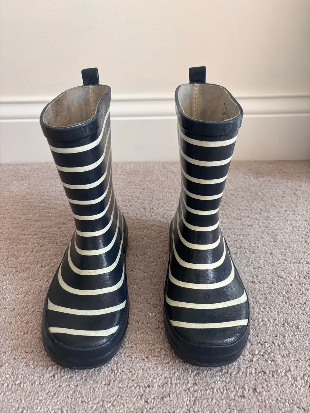 Polarn O. Pyret Navy and White Striped Kids Rain Boots